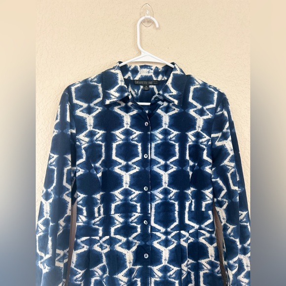 Lafayette 148 Tunic Top Geometric Batik Print Button Front Size 14 Belted - Picture 3 of 11
